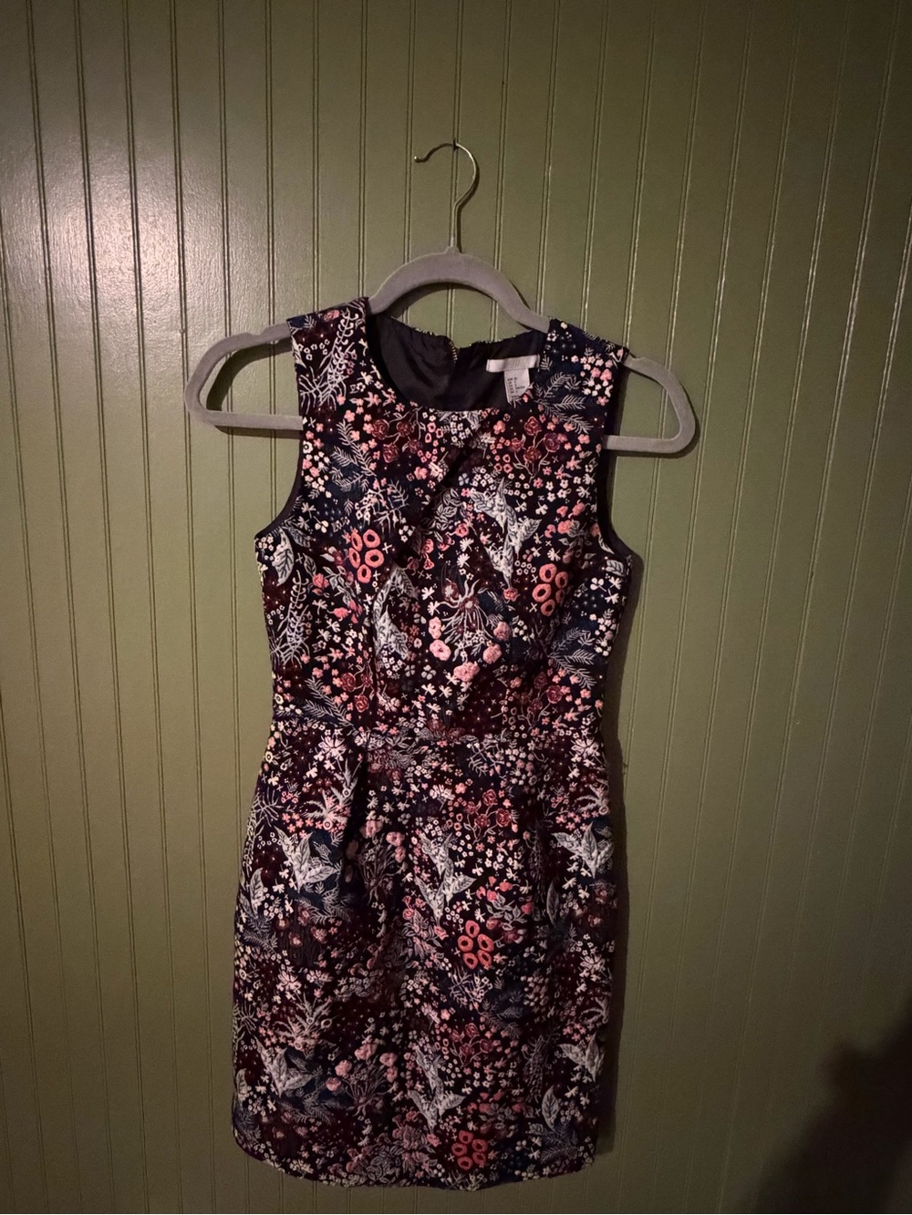 H&M Black Floral Jacquard Dress with Pink and Blue Accents